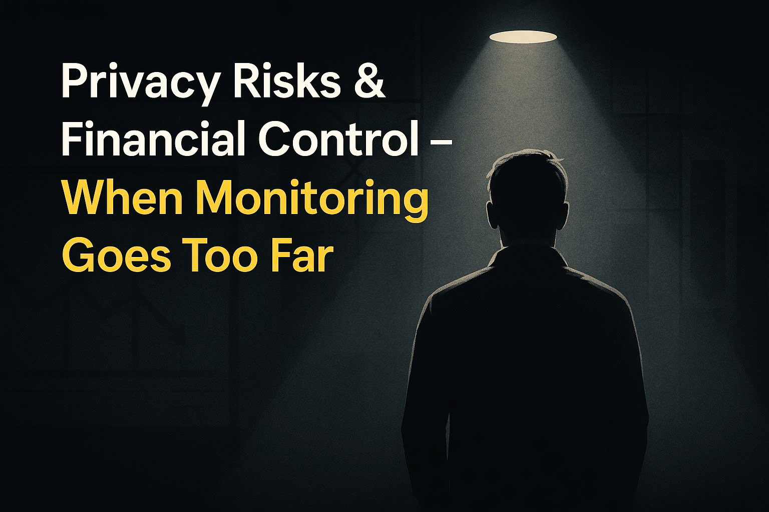 A person under spotlight in a dark financial surveillance environment
