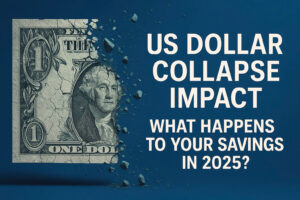 US dollar collapse impact in 2025 – shattered one-dollar bill and question about savings